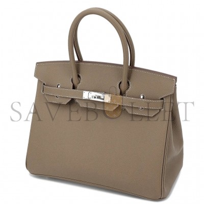 HERMES BIRKIN 30 TOGO LEATHER ELEPHANT GREY SILVER BUCKLE BAG H028369CK18 (30*22*16cm)