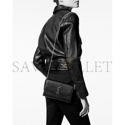 YSL UPTOWN CHAIN WALLET IN GRAIN DE POUDRE EMBOSSED LEATHER 6077881GF0J1000 (19*22*3cm)