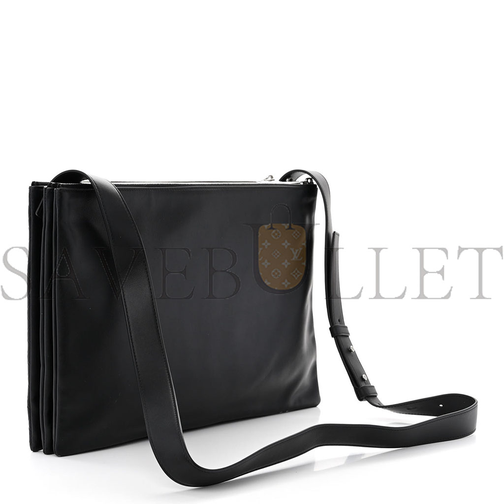 BOTTEGA VENETA INTRECCIATO EMBOSSED TRIPLE ZIP MESSENGER BAG BLACK (38*25*5cm)