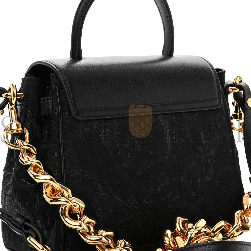 VERSACE CALFSKIN LUREX CLOQUET SMALL LA MEDUSA CHAIN TOP HANDLE HANDBAG BLACK  (20*17*10cm)