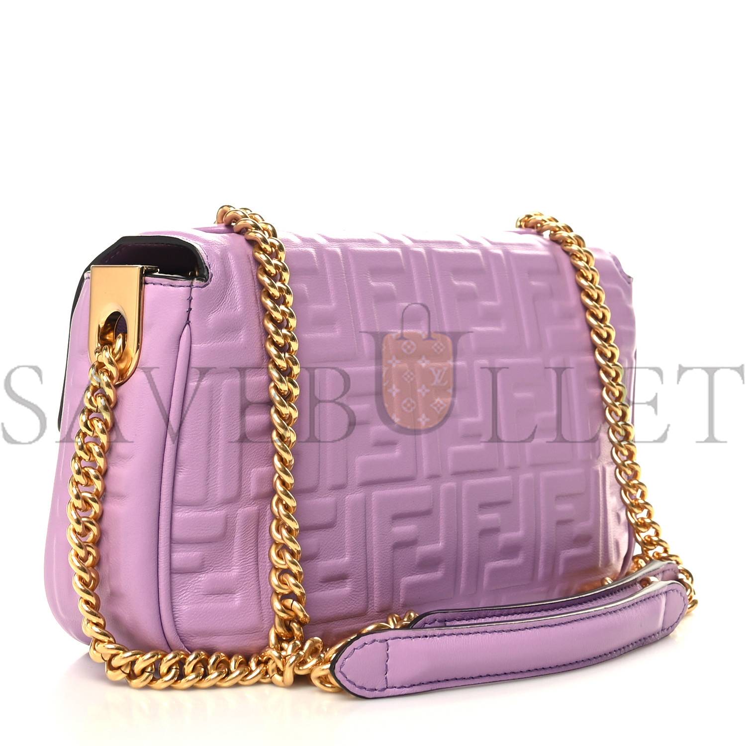 FENDI NAPPA SMALL FF EMBOSSED MIDI CHAIN BAGUETTE VIOLETTA (23*13*6cm)