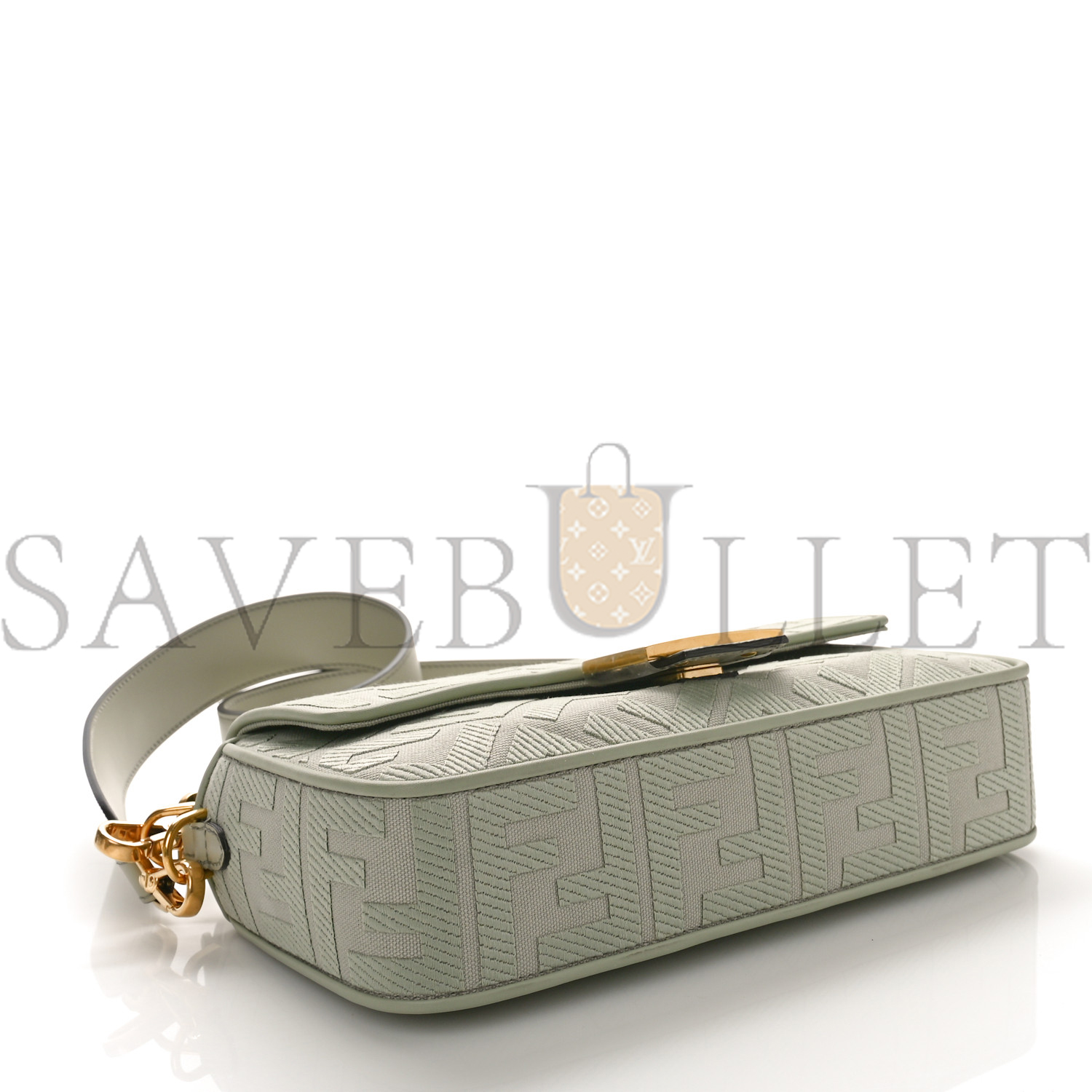 FENDI CANVAS VITELLO KING FF EMBROIDERED BAGUETTE GREEN TEA (29*18*8cm)