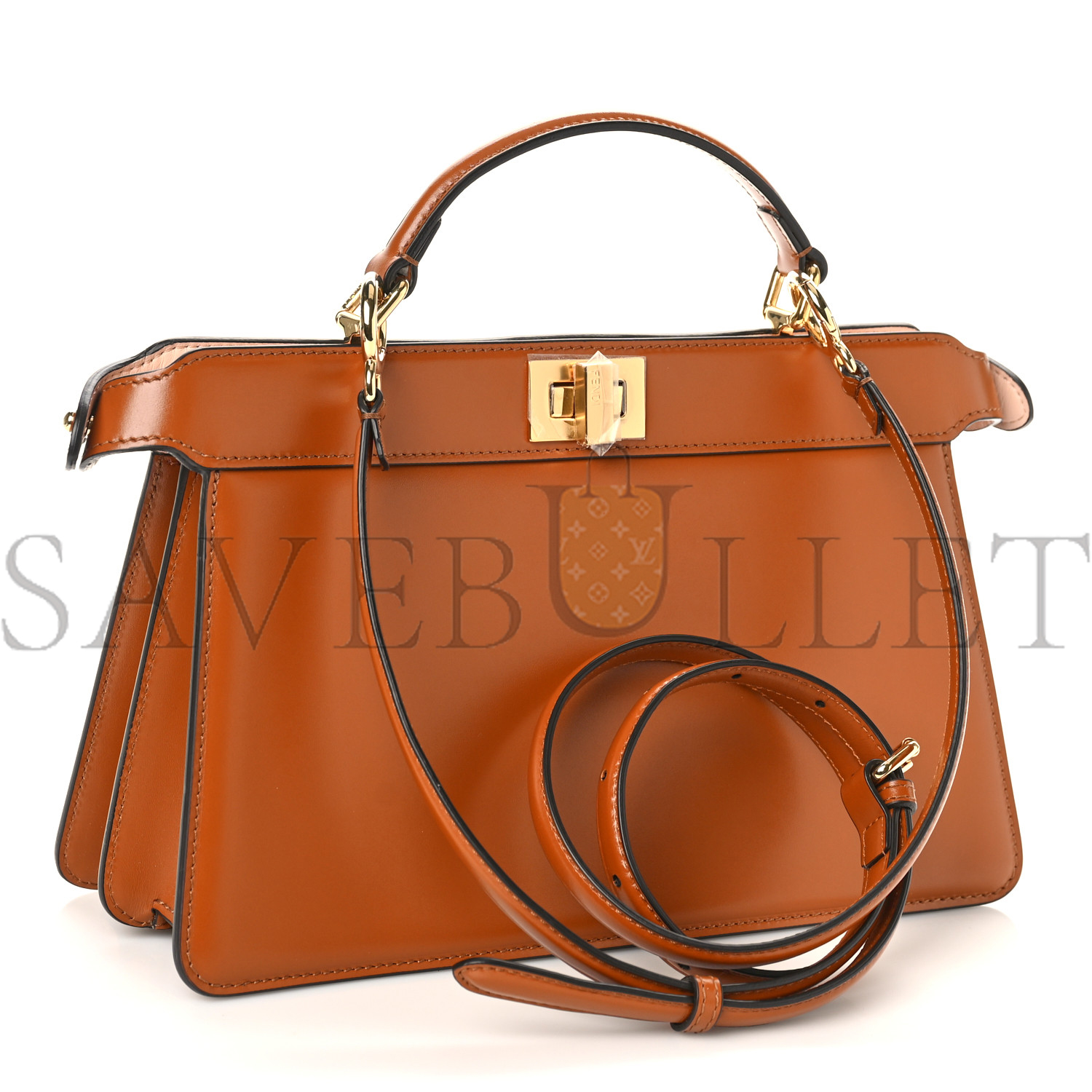 FENDI VITELLO KING LUXOR SHINY NAPPA MEDIUM PEEKABOO I SEE U EAST WEST SATCHEL BRANDY LIGHT ROSE (29*18*10cm)