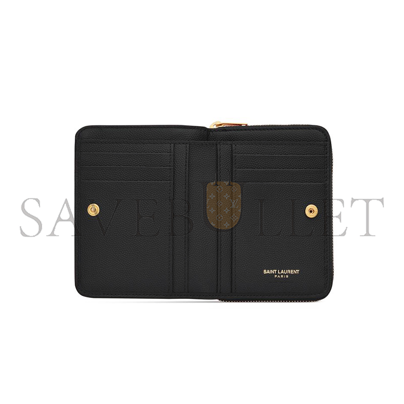 YSL CASSANDRE MATELASSÉ COMPACT ZIP AROUND WALLET IN GRAIN DE POUDRE LEATHER 668288BOW011000 (12*10*3cm)