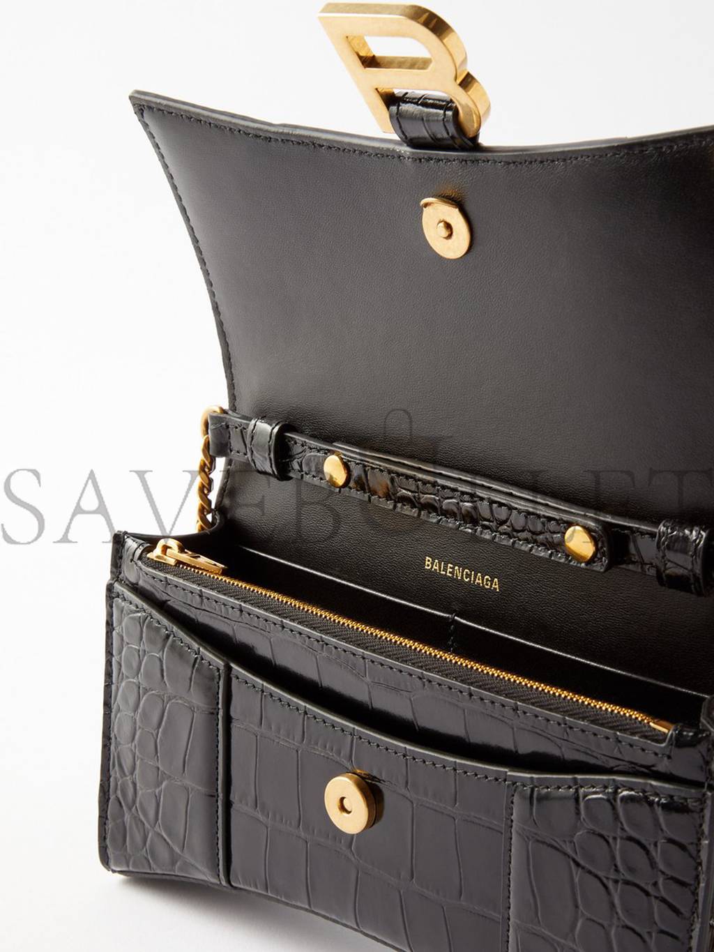 BALENCIAGA BLACK HOURGLASS CROCODILE-EFFECT LEATHER CROSS-BODY BAG  MATCHESFASHION US (19.8*12.1*5cm)