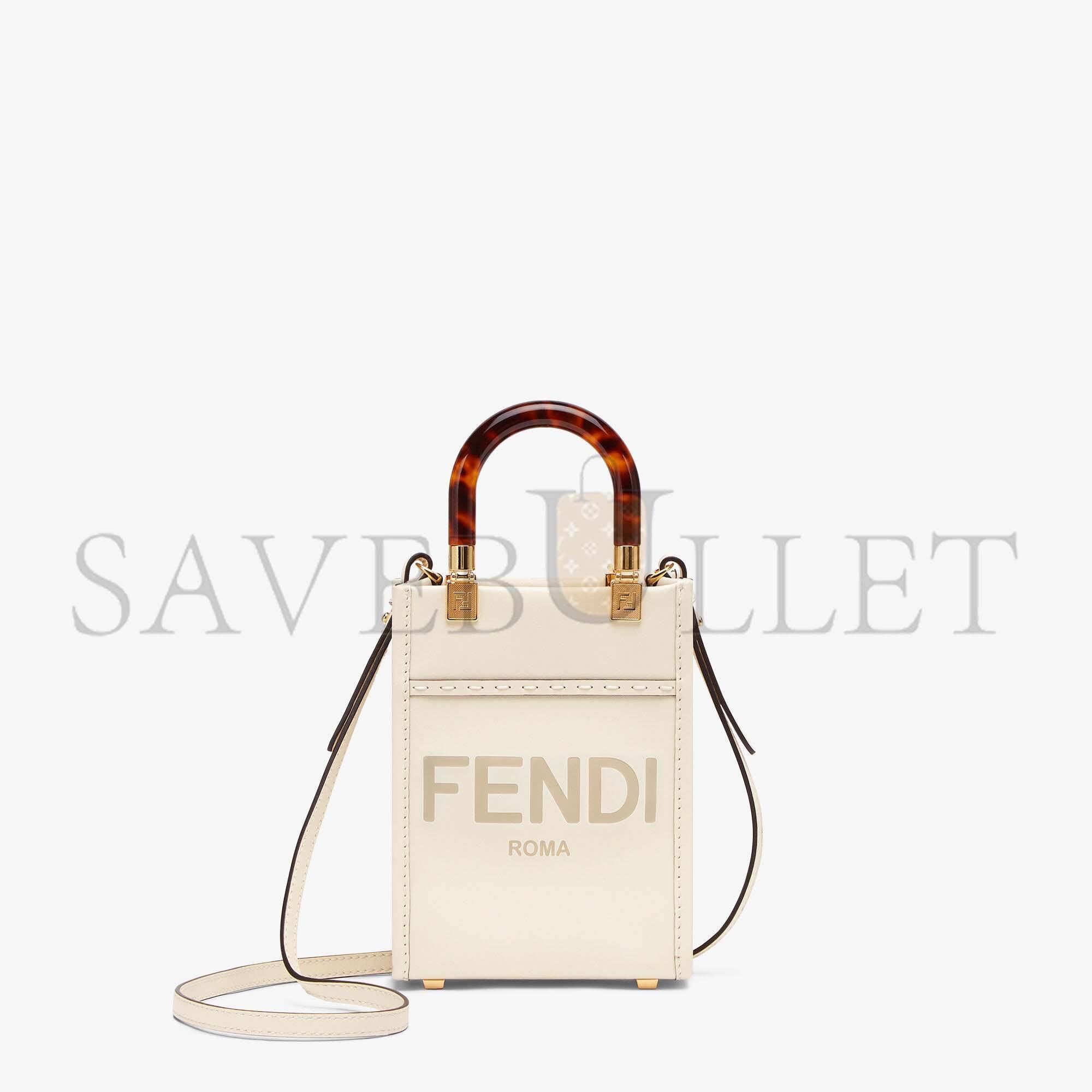 FENDI MINI SUNSHINE SHOPPER - WHITE LEATHER MINI-BAG 8BS051ABVLF0K7E (18*13*6.5cm)