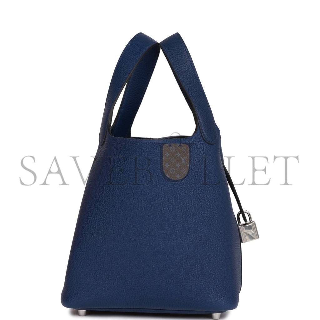 HERMES PICOTIN LOCK 18 BLEU SAPHIR MAURICE PALLADIUM HARDWARE (18*13*18cm)