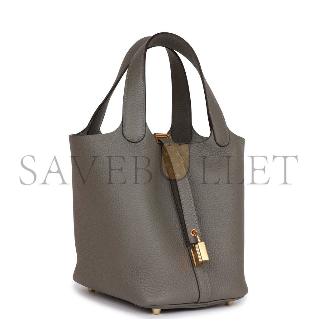 HERMES PICOTIN LOCK 18 GRIS MEYER CLEMENCE GOLD HARDWARE (18*13*18cm)