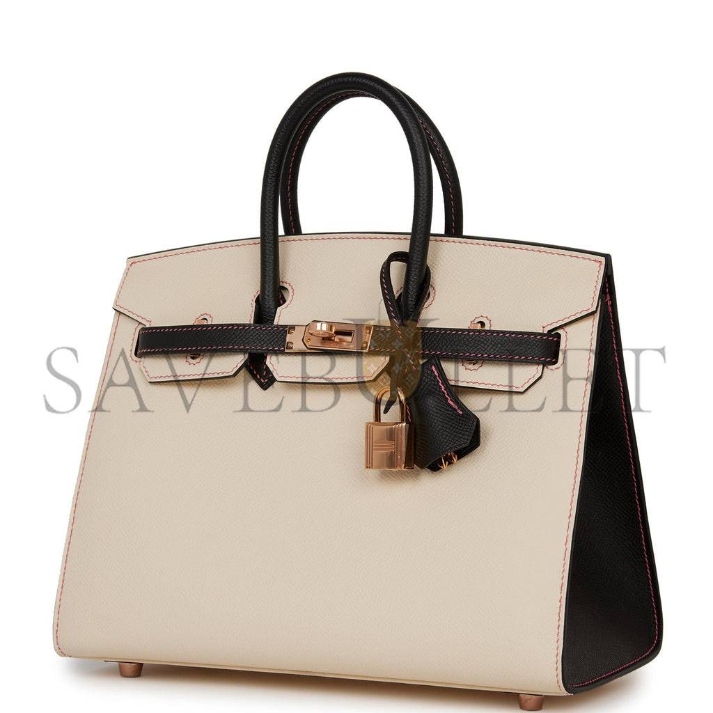 HERMES SPECIAL ORDER (HSS) BIRKIN SELLIER 25 NATA AND BLACK EPSOM ROSE GOLD HARDWARE (25cm)