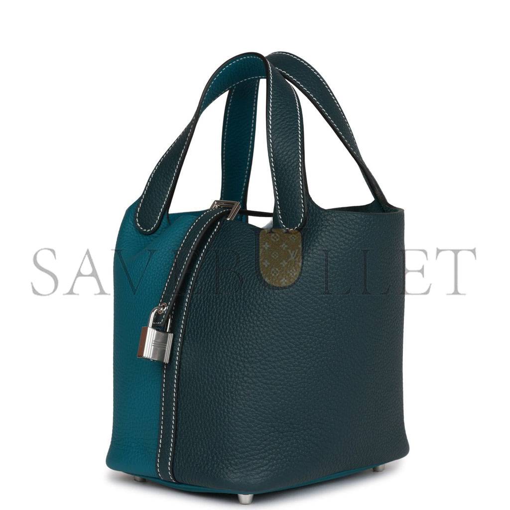 HERMES PICOTIN LOCK 18 CASAQUE VERT CYPRESS AND VERT BOSPHORE PALLADIUM HARDWARE(18*13*18cm)