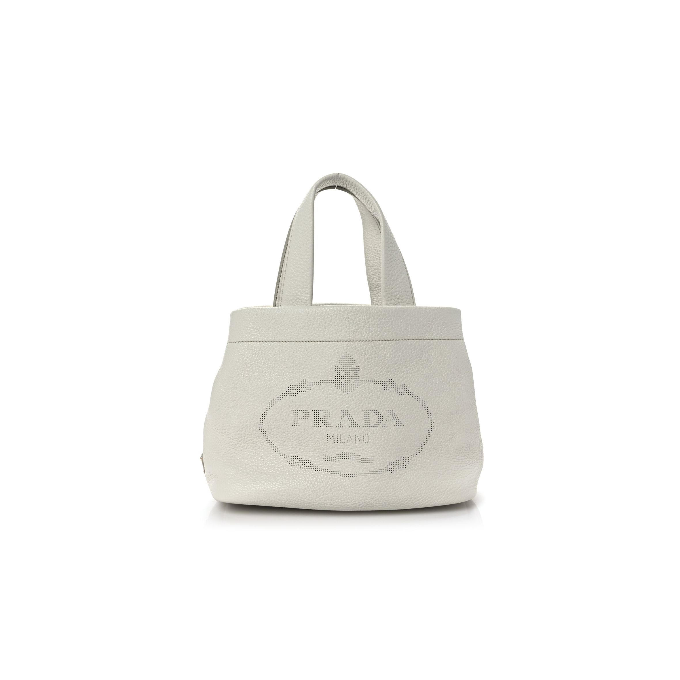 PRADA VITELLO DAINO SOFT PERFORATED LOGO TOTE WHITE (30*27*13cm)