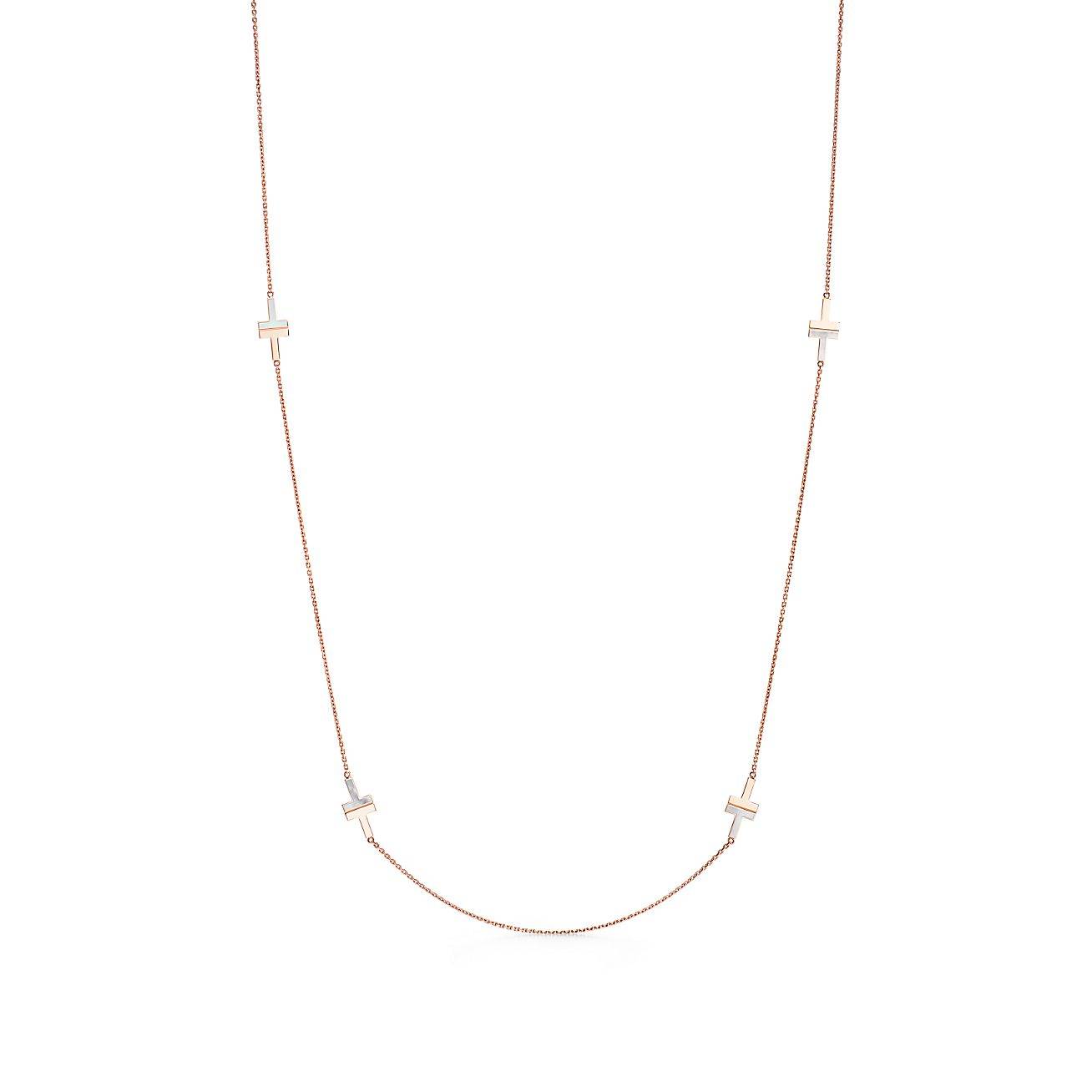 Tiffany T Mother-of-pearl Station Necklace in 18k Rose Gold, 34