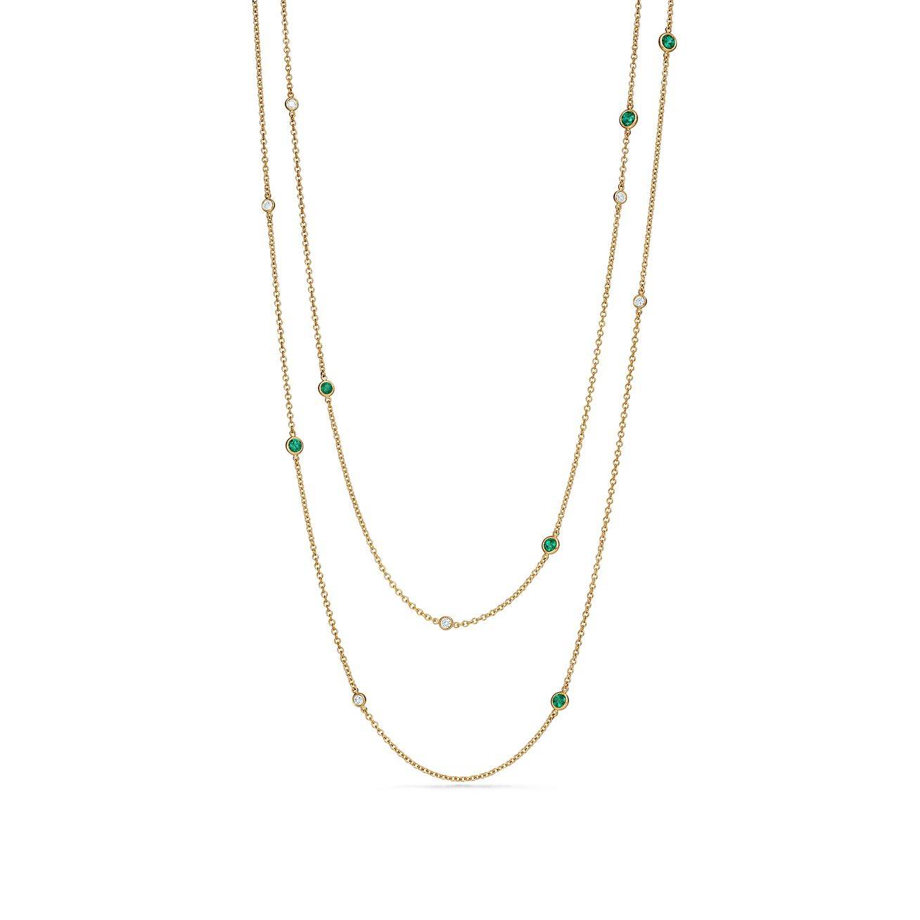 TIFFANY ELSA PERETTI® COLOR BY THE YARD SPRINKLE NECKLACE IN GOLD WITH EMERALDS AND DIAMONDS