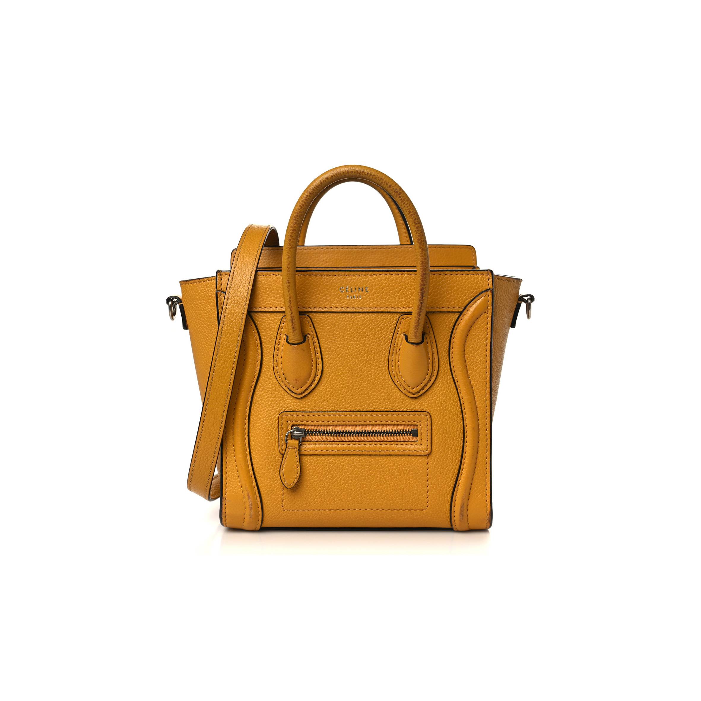 CELINE DRUMMED CALFSKIN NANO LUGGAGE OCRE (20*20*10cm)