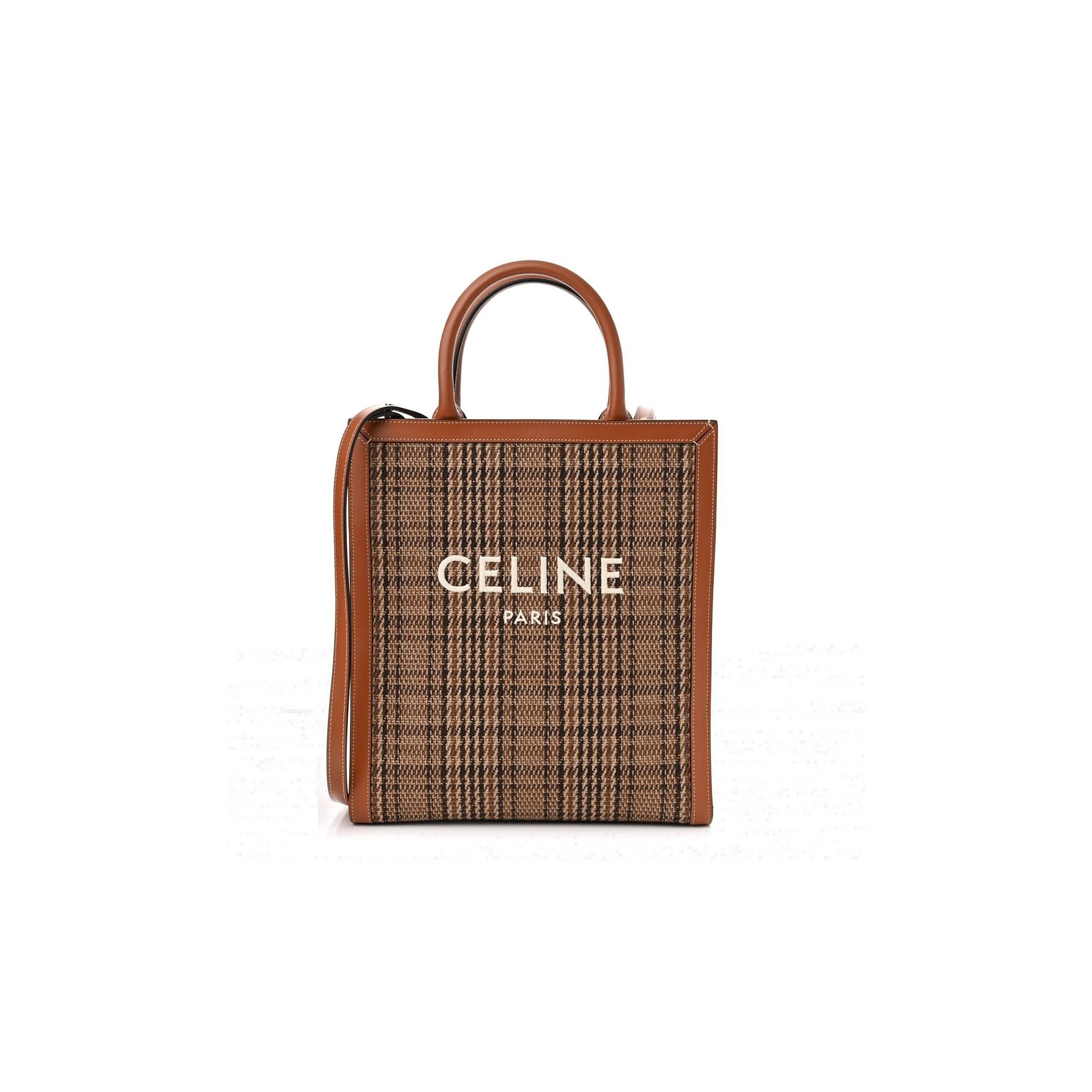 CELINE CALFSKIN TWEED SMALL VERTICAL CABAS DARK BROWN (31*28*8cm)