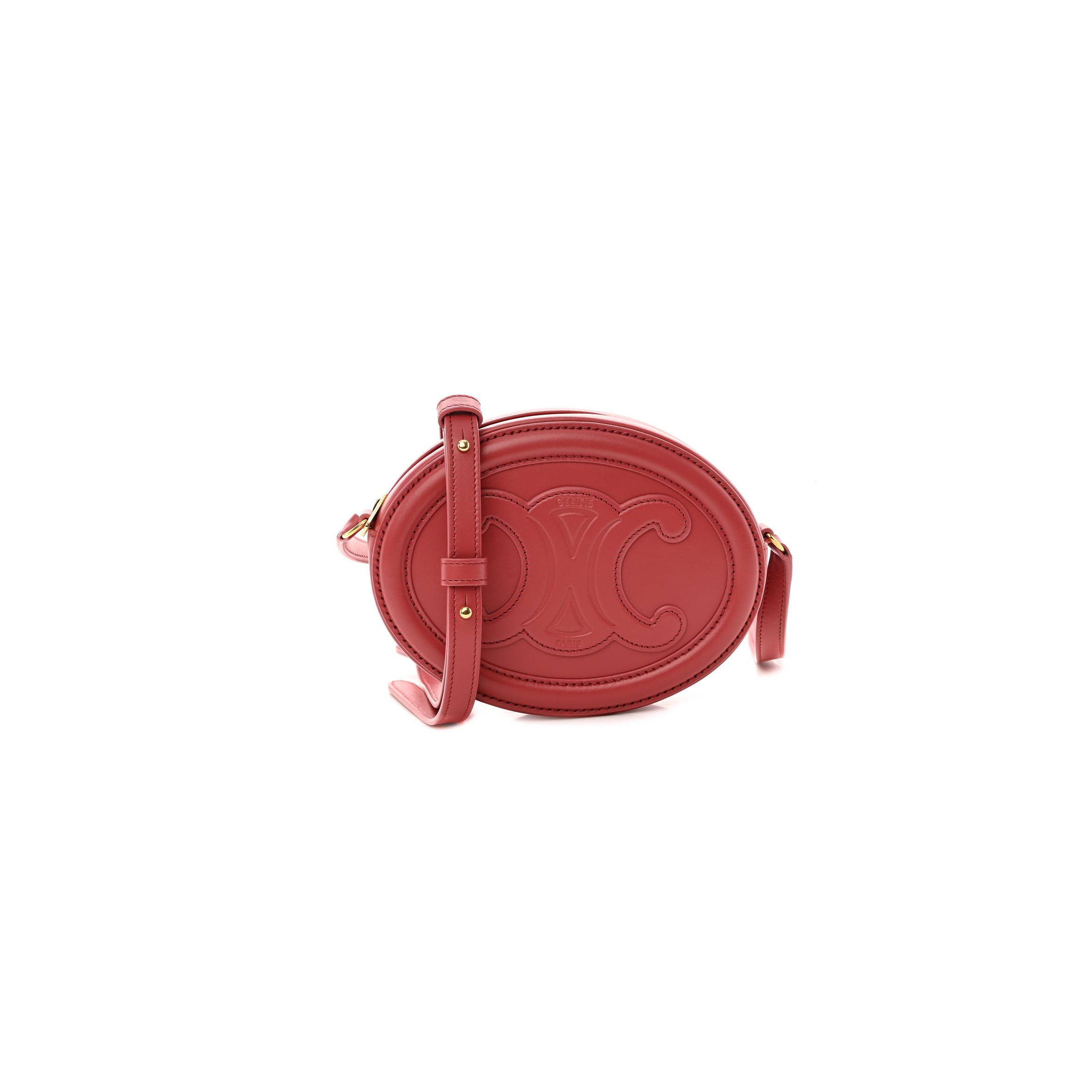 CELINE SMOOTH CALFSKIN CUIR TRIOMPHE OVAL PURSE CROSSBODY LIPSTICK (16*12*8cm)