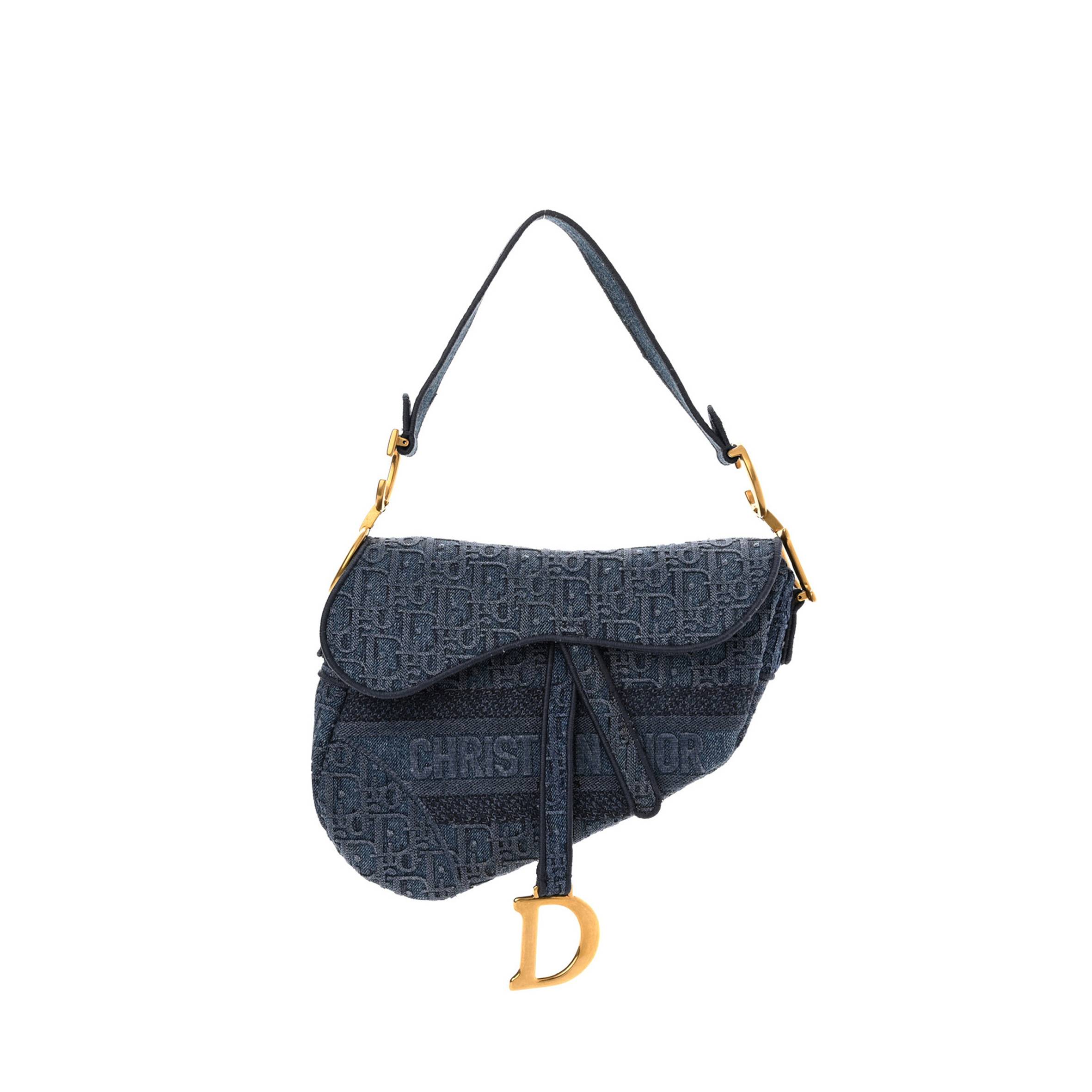 DIOR OBLIQUE EMBROIDERED SADDLE BAG DENIM BLUE (27*22*5.1cm)