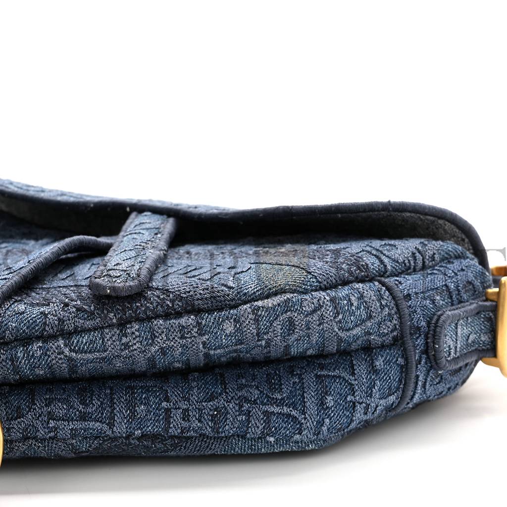 DIOR OBLIQUE EMBROIDERED SADDLE BAG DENIM BLUE (27*22*5.1cm)