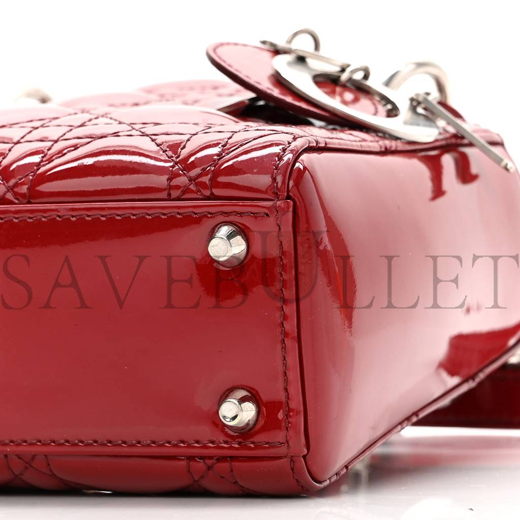 DIOR PATENT CANNAGE MINI LADY DIOR RED (17*15*7cm)