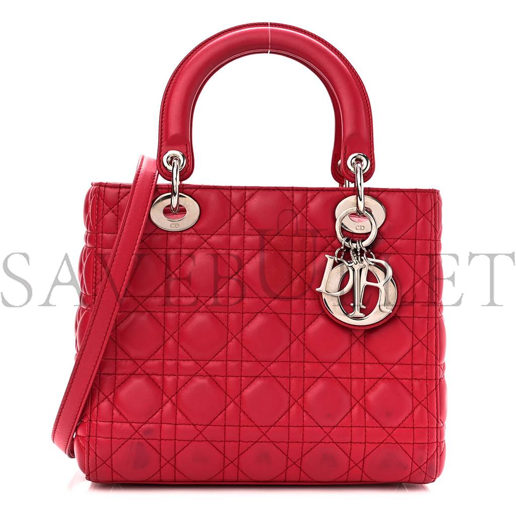 DIOR LAMBSKIN CANNAGE MEDIUM LADY DIOR RED (23*20*12.1cm)